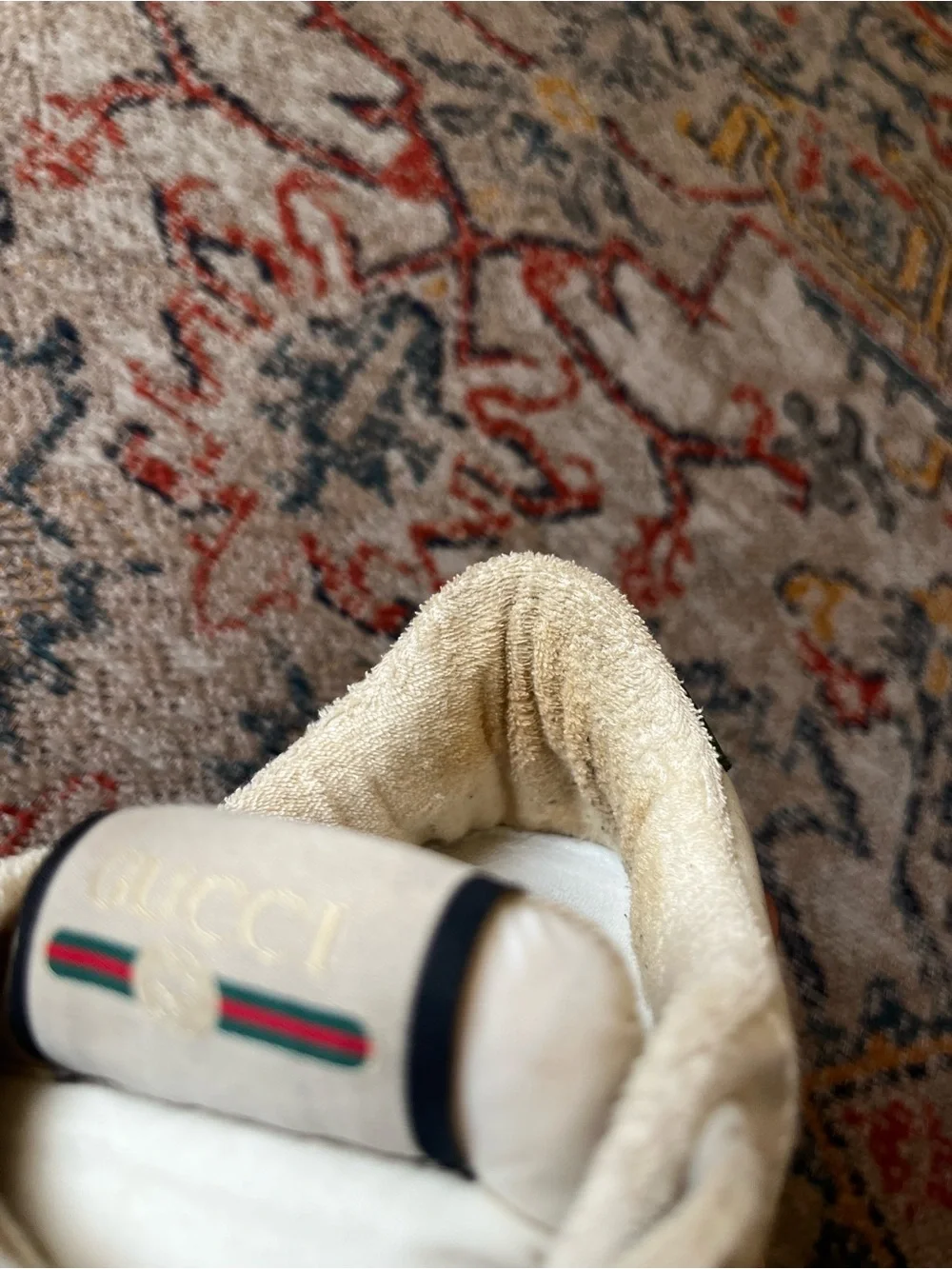 Gucci Cream and Green Leather Logo Sneakers Size 41 Sneakers GG Monogram